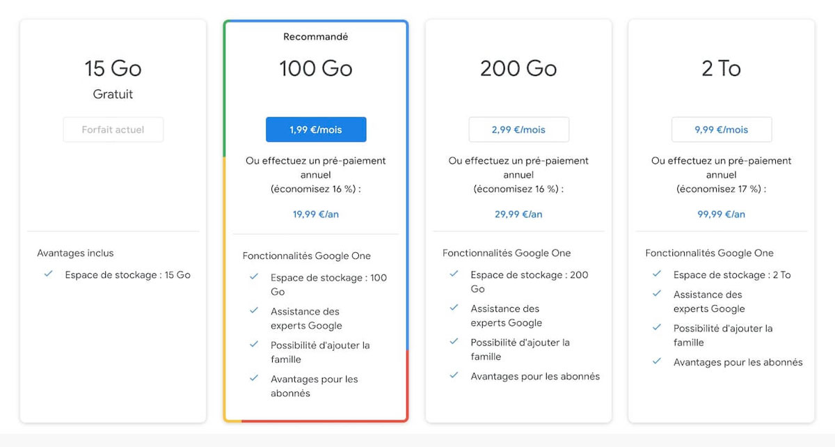 prix forfait drive google